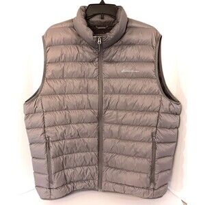 Eddie Bauer Vest Mn 2XL Gray 650 Down Quilted Puffer Lightweight Outdoor Preppy